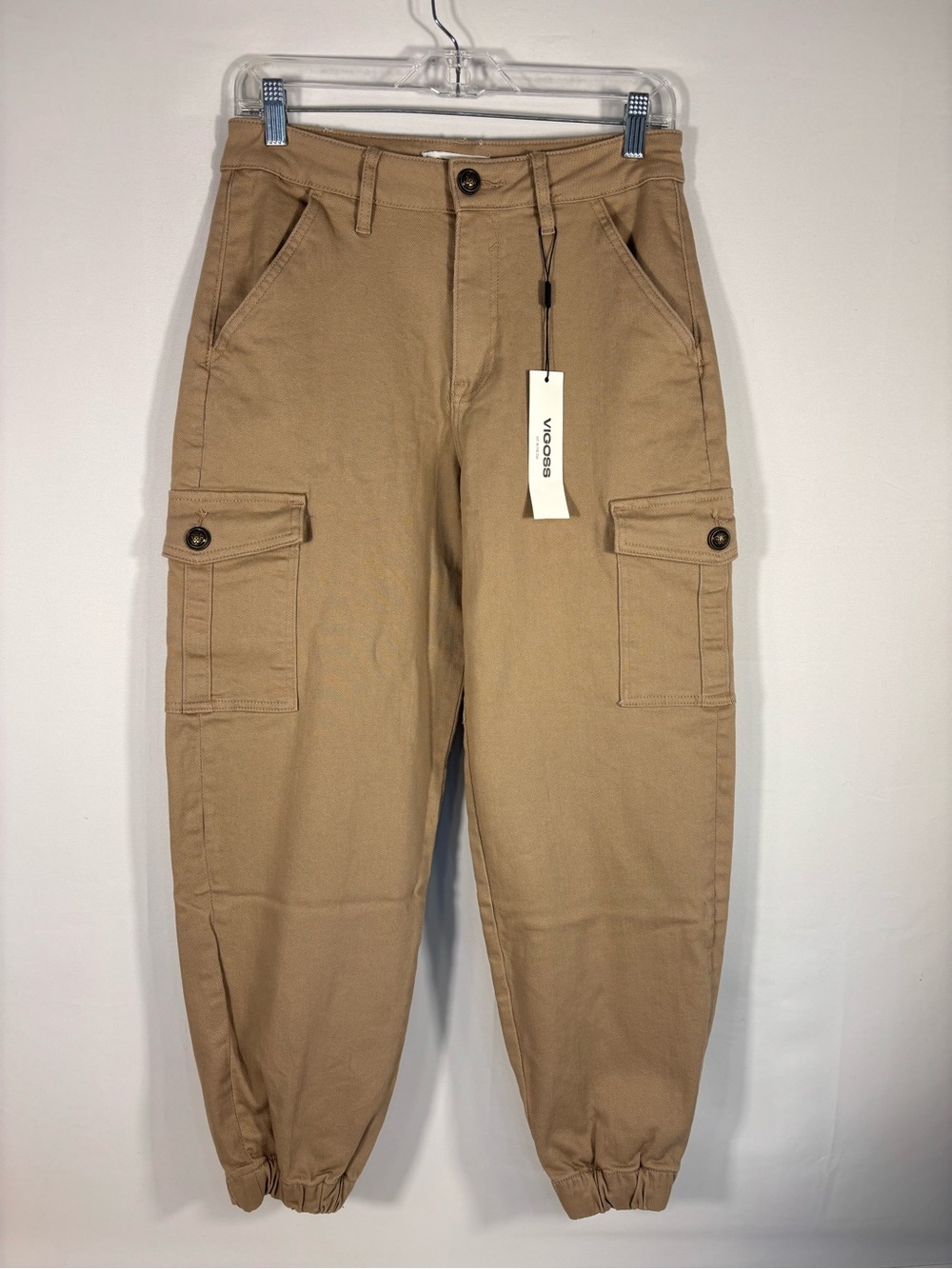 NWT Vigoss Cargo Jogger Pants Tan Khaki Utility Y2K Size 27